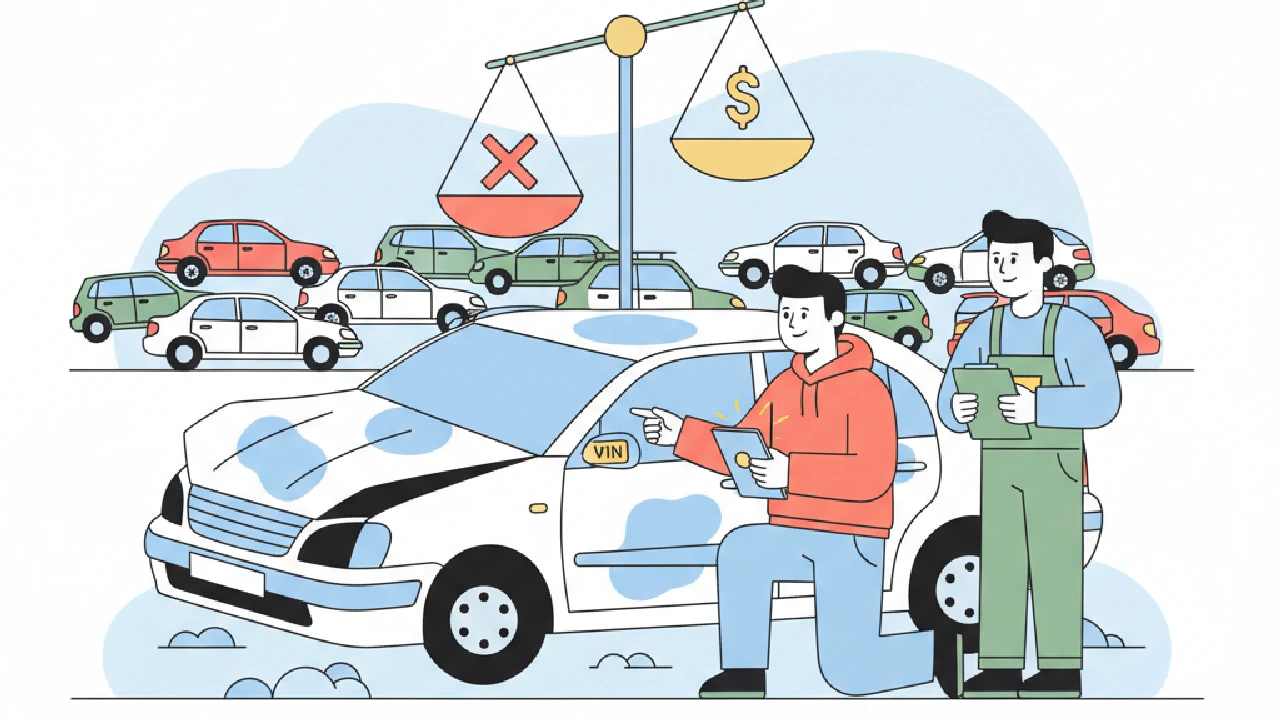 Flat vector illustration about When to Walk Away Salvage Auction — Max Bid Math & Title Traps for salvage auction flippers