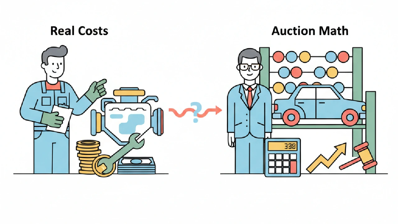 Flat vector illustration about How Much Is a Rebuilt Title Inspection: Real Costs and Auction Math for salvage auction flippe