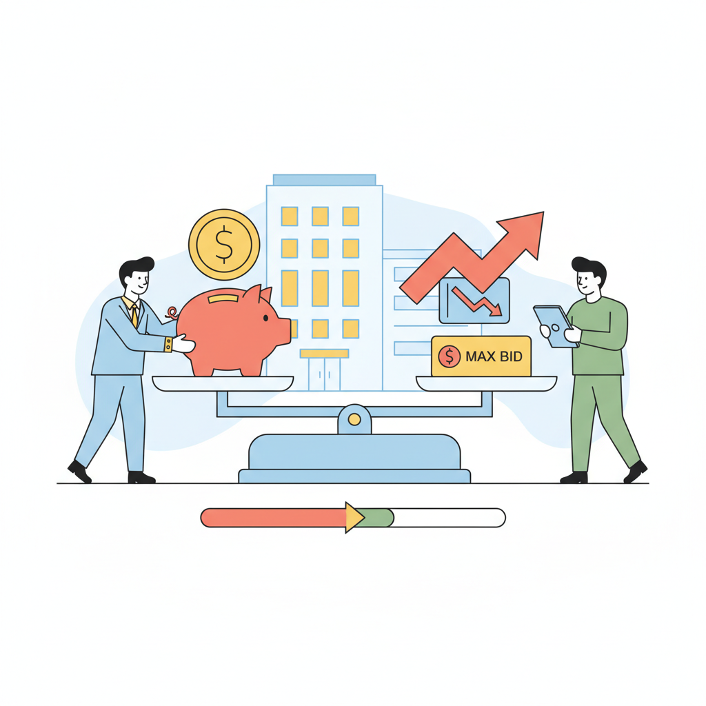 Illustration: a magnifying glass over a bar graph showing a downturn, with a dollar sign icon in the foreground.