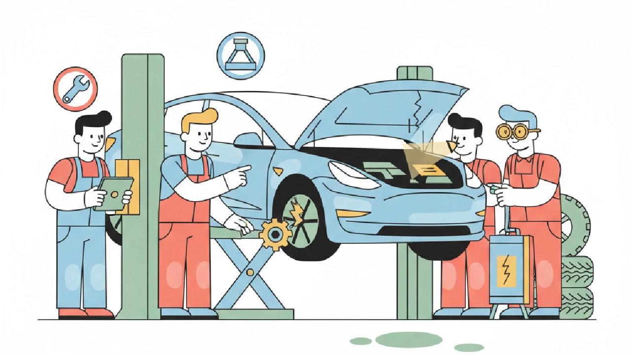 Flat vector illustration about Wrecked Tesla: What to Check Before You Bid for salvage auction flippers