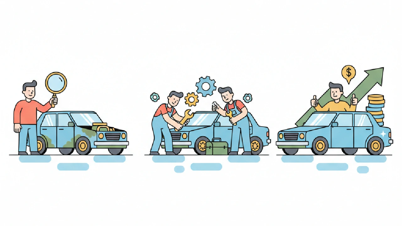 Flat vector illustration about How to Flip Cars for Profit — Operator Playbook for salvage auction flippers