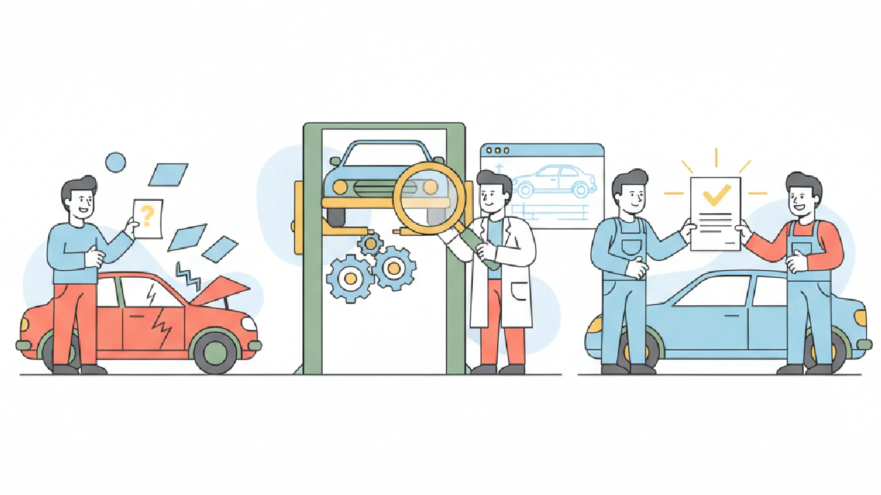 Flat vector illustration about Rebuilt Title Inspection: What Happens and How to Pass for salvage auction flippers