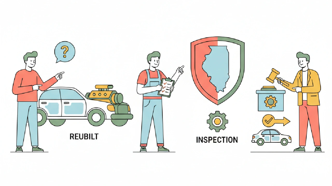 Flat vector illustration about Does Illinois Require Inspection for Rebuilt Title — Auction-Ready Guide for salvage auction f