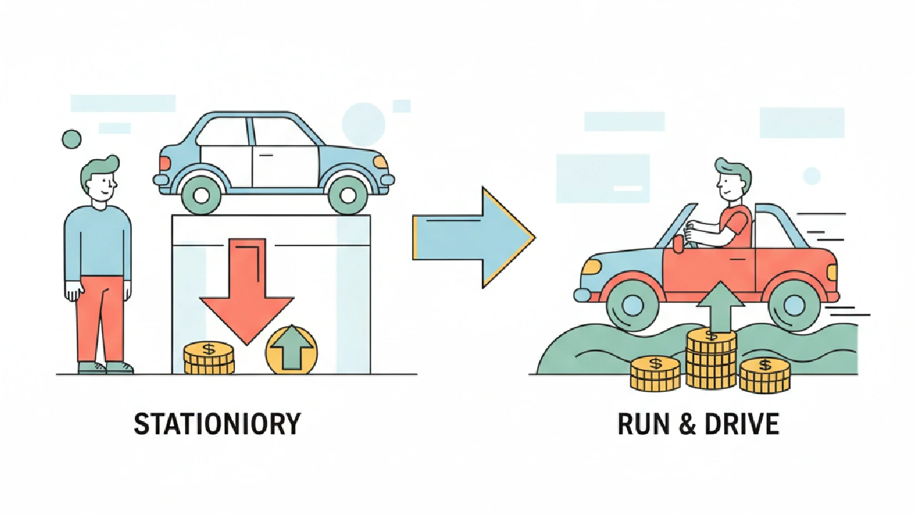 Flat vector illustration about iaai stationary vs run and drive: what changes for your bids for salvage auction flippers