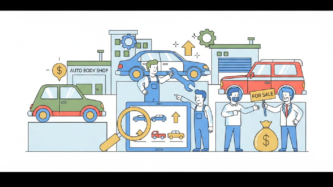 Flat vector illustration about What Are the Best Cars to Flip for a Profit for salvage auction flippers