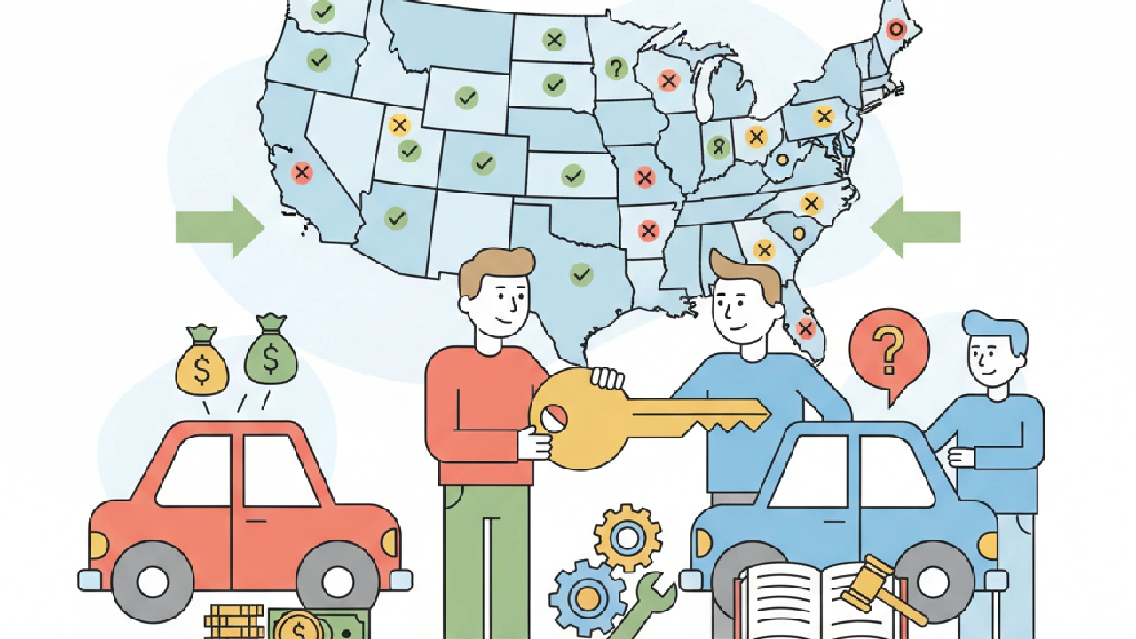 Flat vector illustration about Is Flipping Cars Illegal? State-by-State Rules for salvage auction flippers