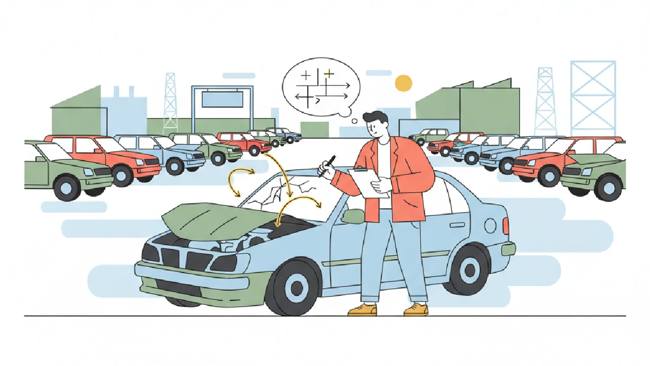 Stylized car, tools, and money icons on a banner, illustrating a blog post about salvage car flipping.