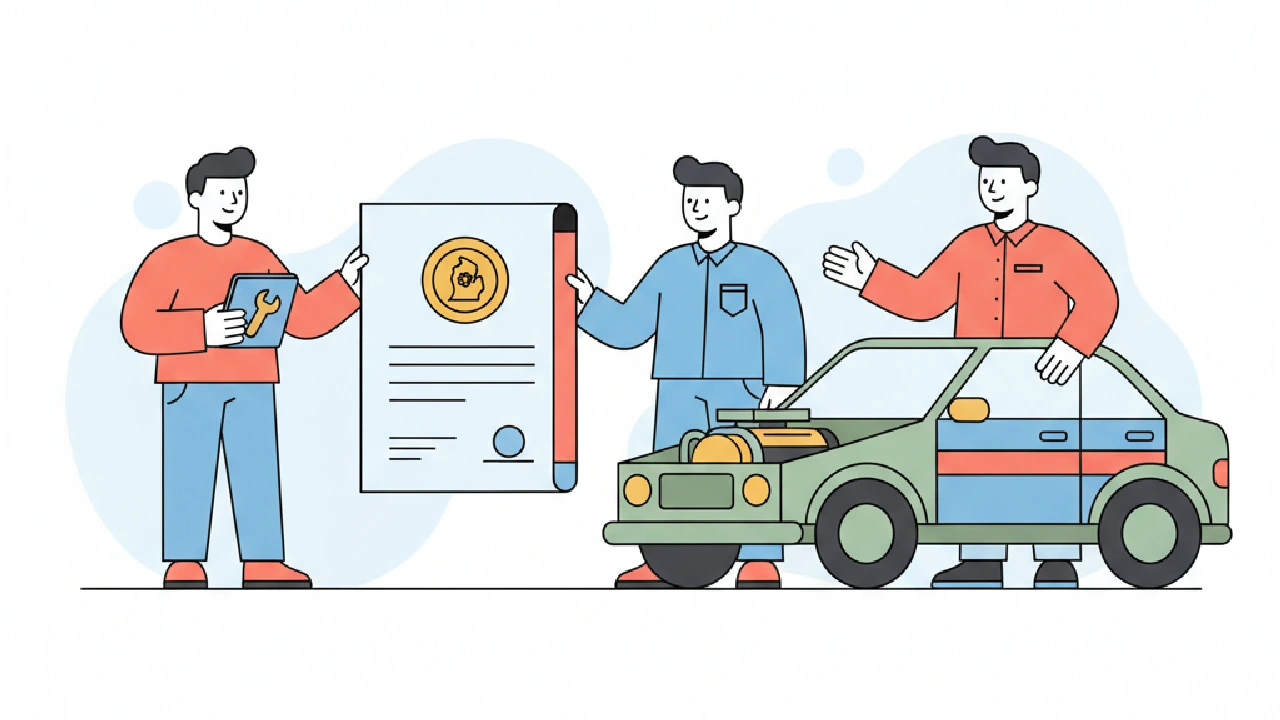 Flat vector illustration about what should state inspected rebuilt titles in michigan look like for salvage auction flippers