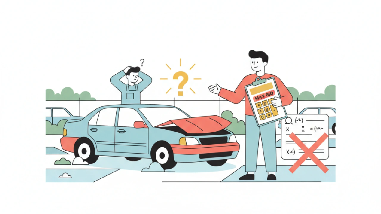 Flat vector illustration about copart buyer fees calculator: Max-bid math flippers get wrong for salvage auction flippers