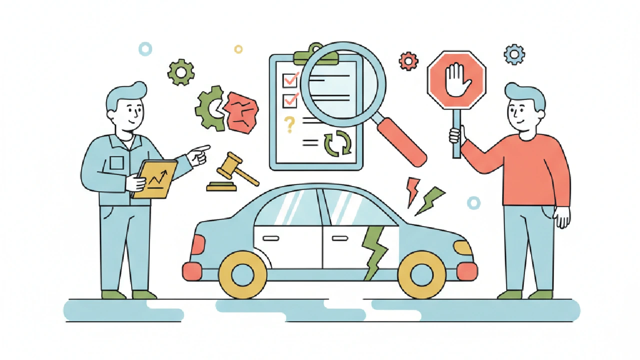 Flat vector illustration about Salvage Title History Red Flags: Auction Checklist for salvage auction flippers