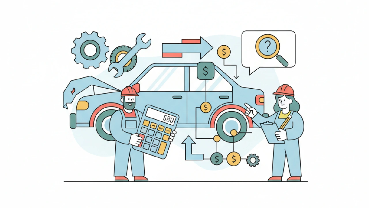 Flat vector illustration about Salvage auction repair estimate: Pre-bid repair math for salvage auction flippers