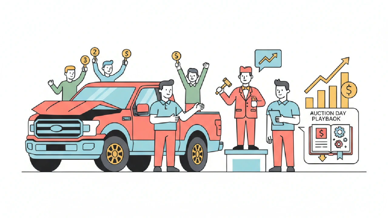 Flat vector illustration about Salvage F150 Flip Profit: Auction Day Playbook for salvage auction flippers