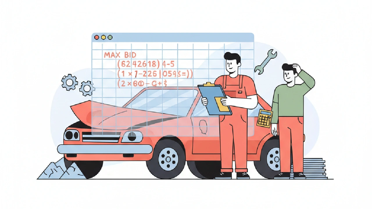 Flat vector illustration about Title Discount Max Bid: Why Your Spreadsheet Fails for salvage auction flippers
