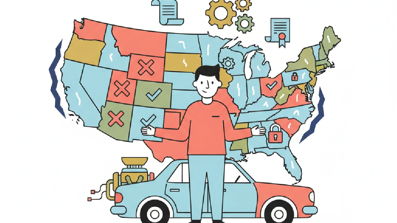 Flat vector illustration about Junk Title Registration: What Blocks You State-by-State for salvage auction flippers