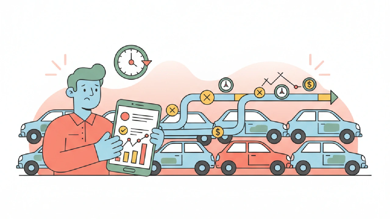 Flat vector illustration about How much is Copart storage fee: Timeline that eats margin for salvage auction flippers