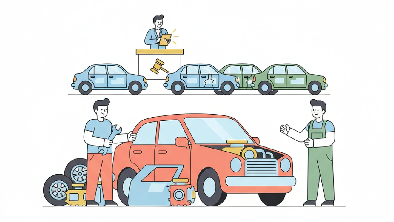 Flat vector illustration about Best Cars to Flip: Salvage Edition (2026 Auction Playbook) for salvage auction flippers